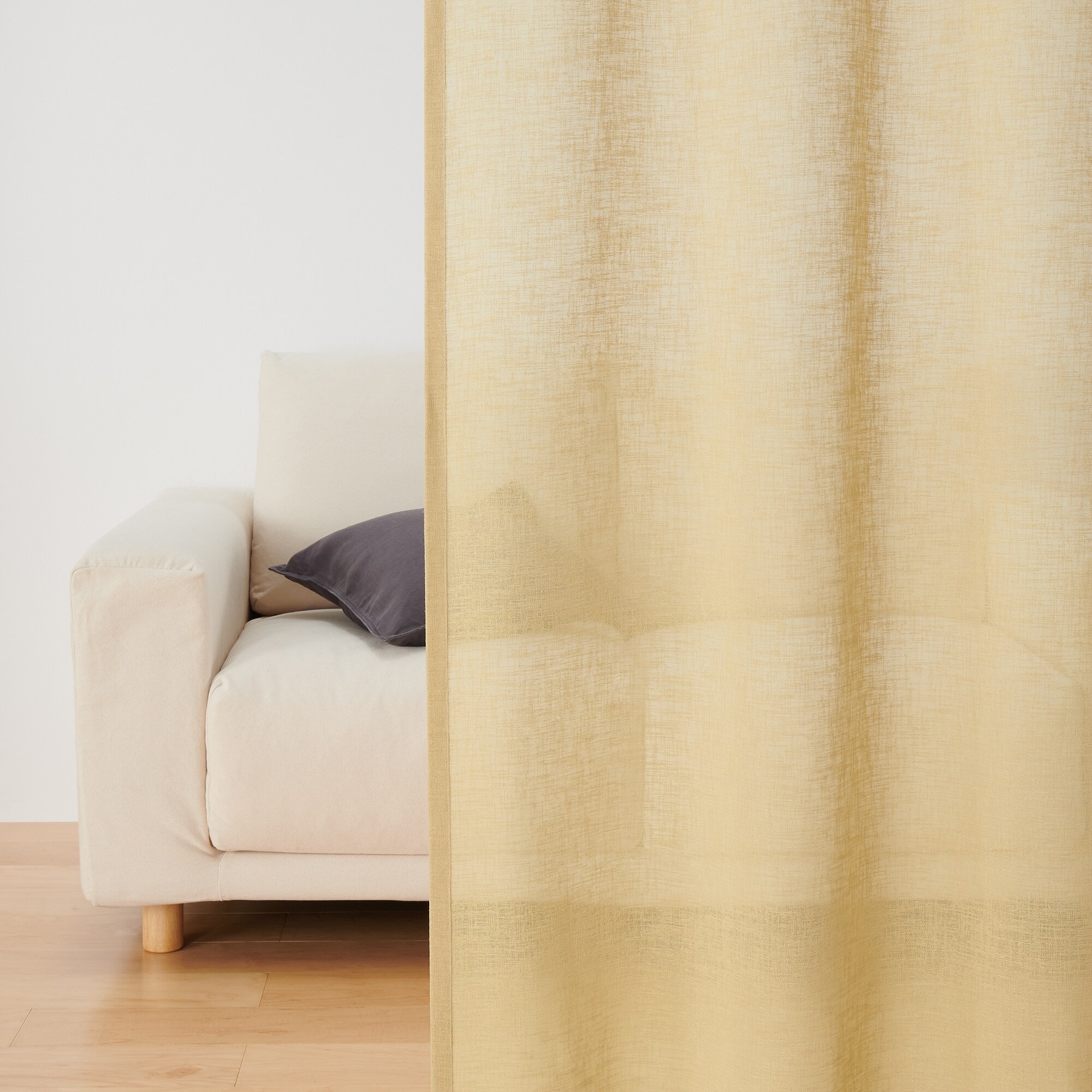 リネンライク　レース（防炎）ノンプリーツカーテン／マスタード