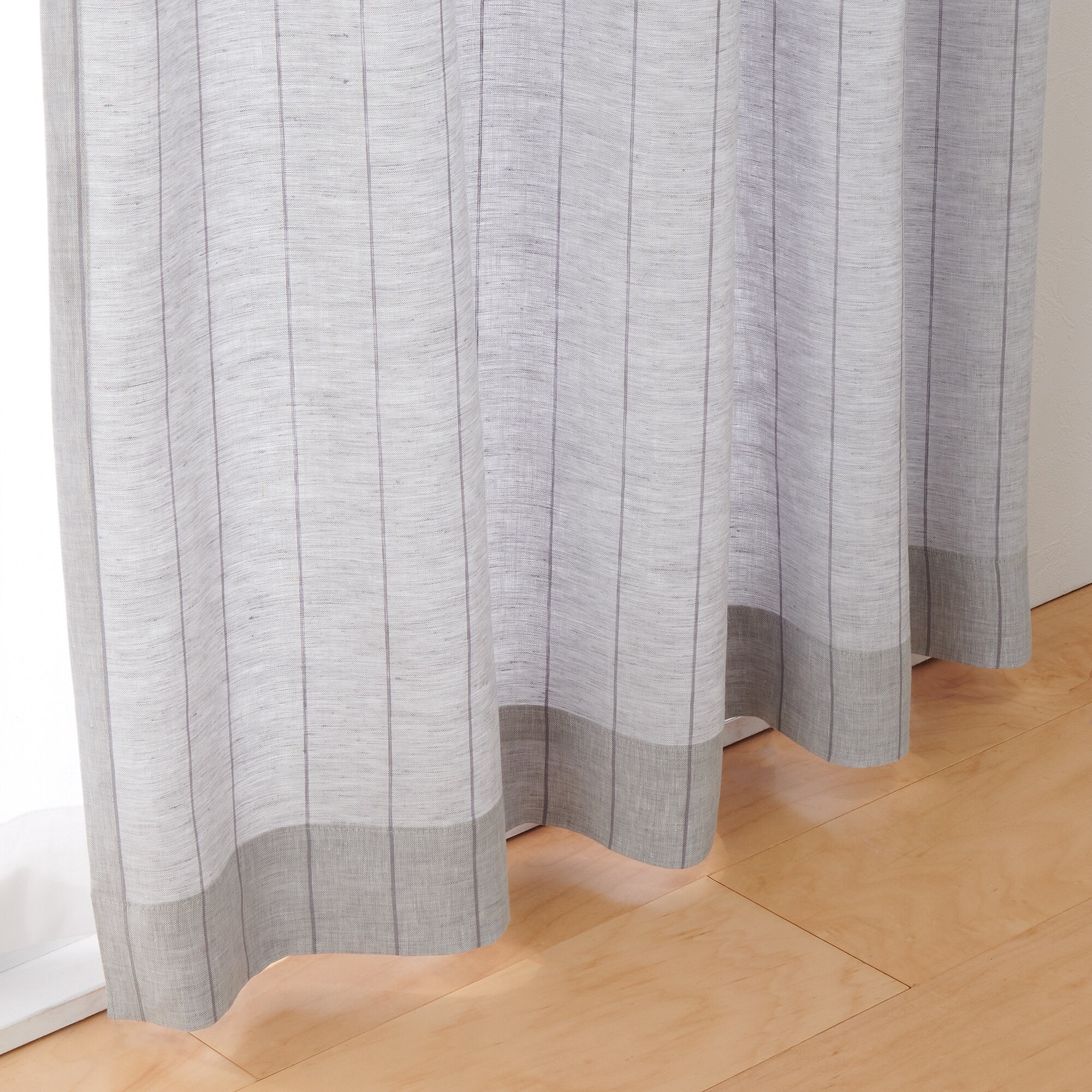 麻平織ノンプリーツカーテン／ブルーストライプ