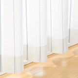 綿空き羽　レースプリーツカーテン／ブルーストライプ