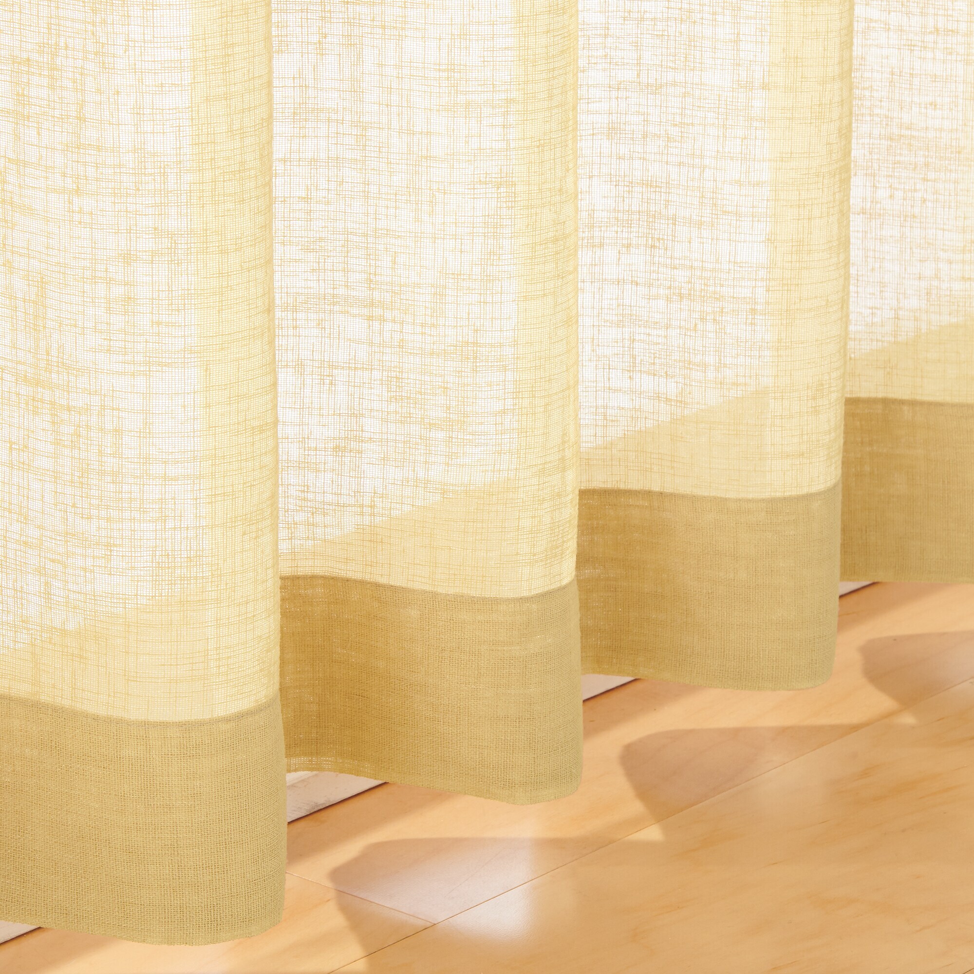 リネンライク　レース（防炎）プリーツカーテン／マスタード
