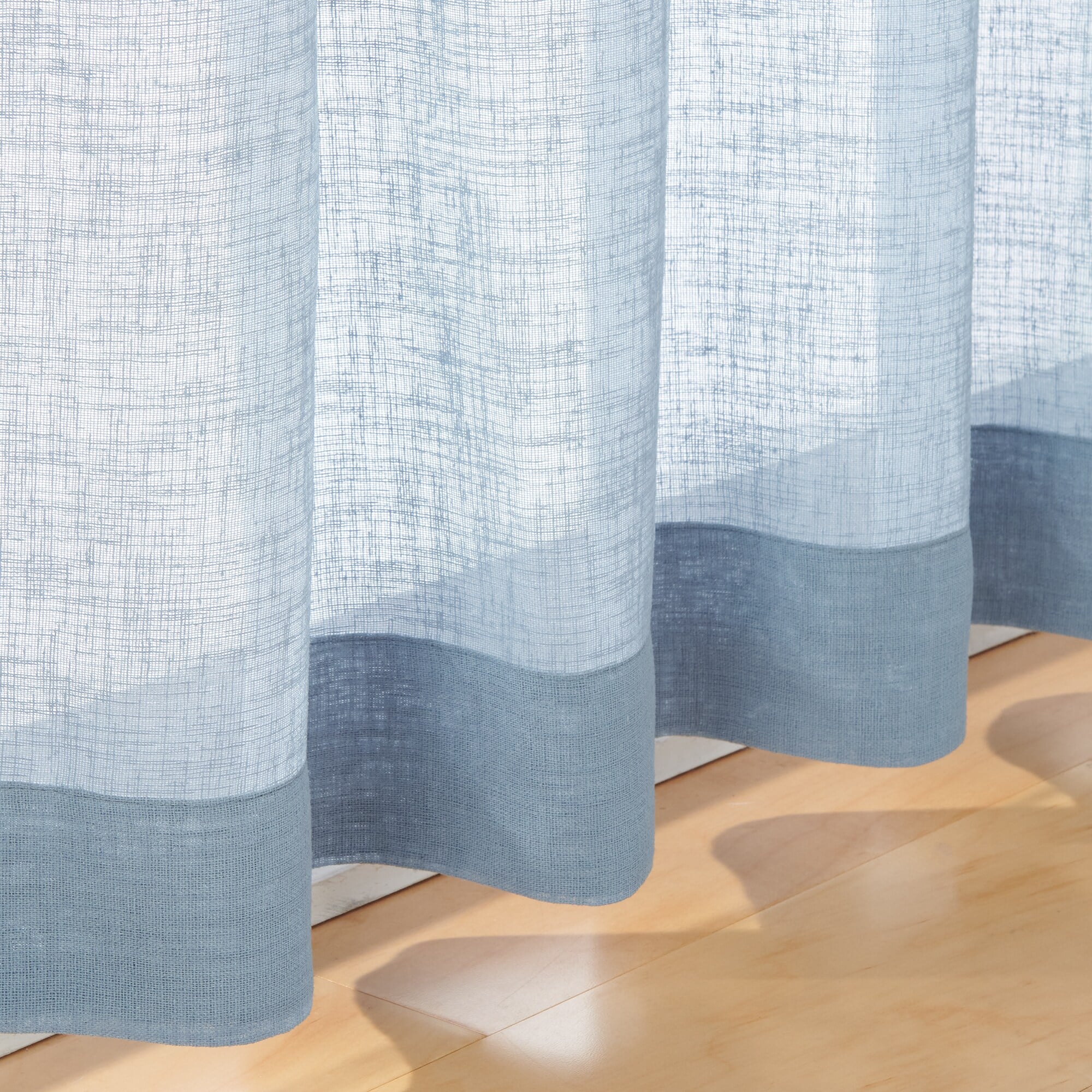 リネンライク レース（防炎）2倍ヒダプリーツカーテン／ブルー | 無印良品