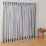 麻平織２倍ヒダプリーツカーテン／ブルーストライプ
