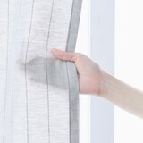 麻平織２倍ヒダプリーツカーテン／ブルーストライプ