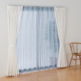 リネンライク　レース（防炎）プリーツカーテン／ブルー