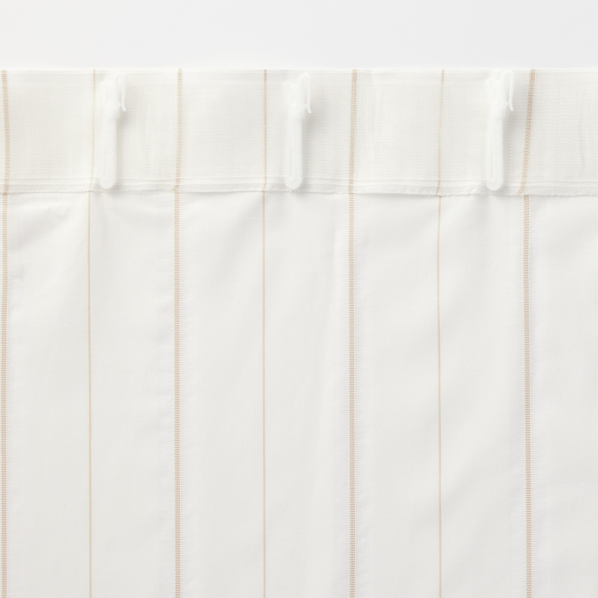 綿空き羽　レースノンプリーツカーテン／ベージュストライプ