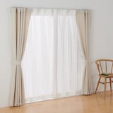 綿空き羽　レースノンプリーツカーテン／ベージュストライプ
