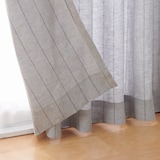 麻平織ギャザーカーテン／ブルーストライプ