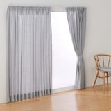 麻平織ギャザーカーテン／ブルーストライプ