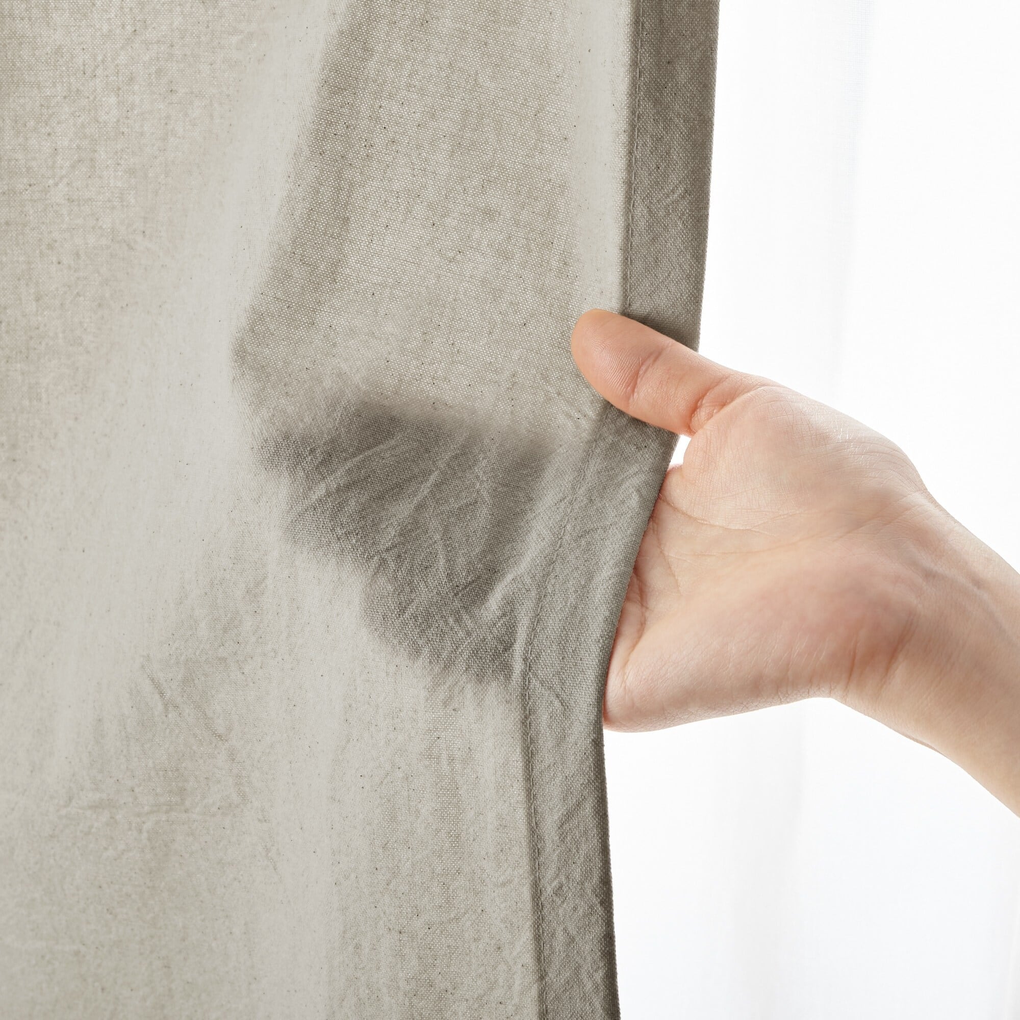綿洗いざらし平織ノンプリーツカーテン／ペールブラウン