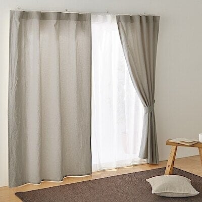 綿洗いざらし平織ノンプリーツカーテン／ペールブラウン