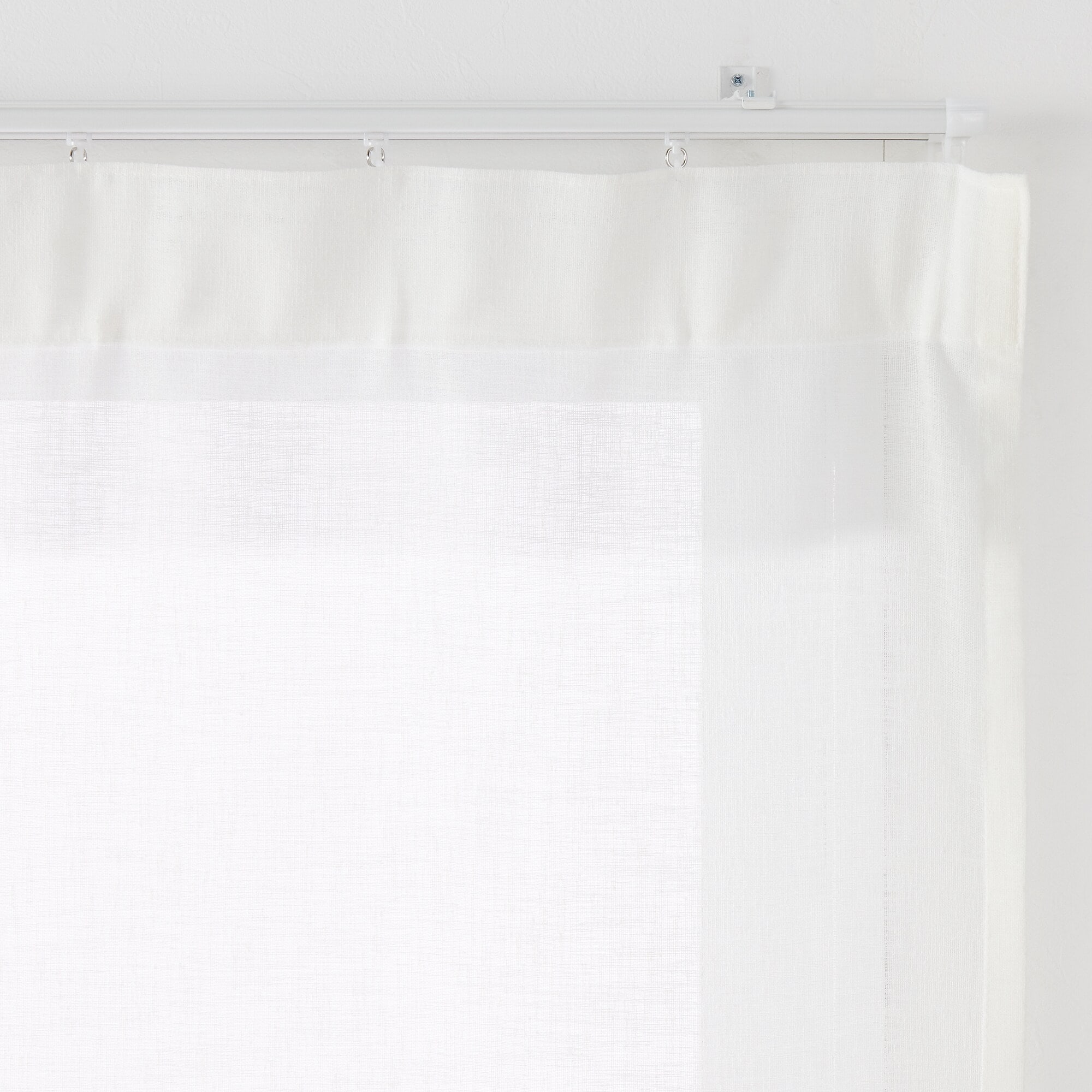リネンライク　レース（防炎）ノンプリーツカーテン／オフ白