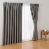 ポリエステル鹿の子織２倍ヒダカーテン／チャコールグレー