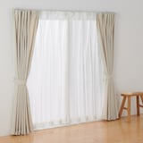 綿空き羽　レースプリーツカーテン／ベージュストライプ