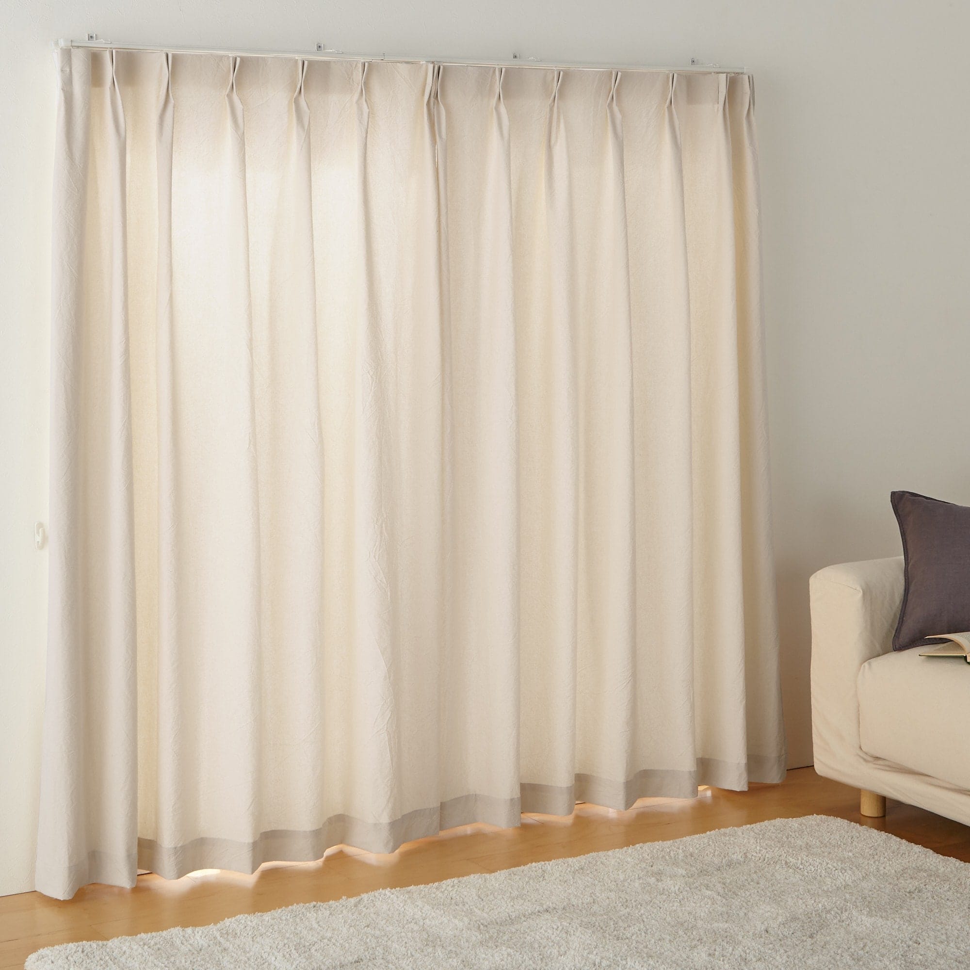 綿洗いざらし平織プリーツカーテン／生成 | 無印良品