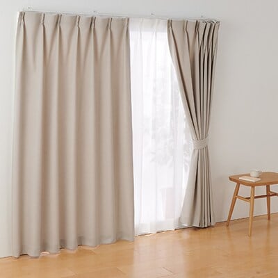 ポリエステル鹿の子織プリーツカーテン／ライトブラウン