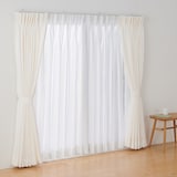 綿空き羽　レース２倍ヒダプリーツカーテン／ブルーストライプ
