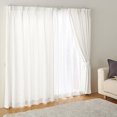 綿洗いざらし平織プリーツカーテン／オフ白