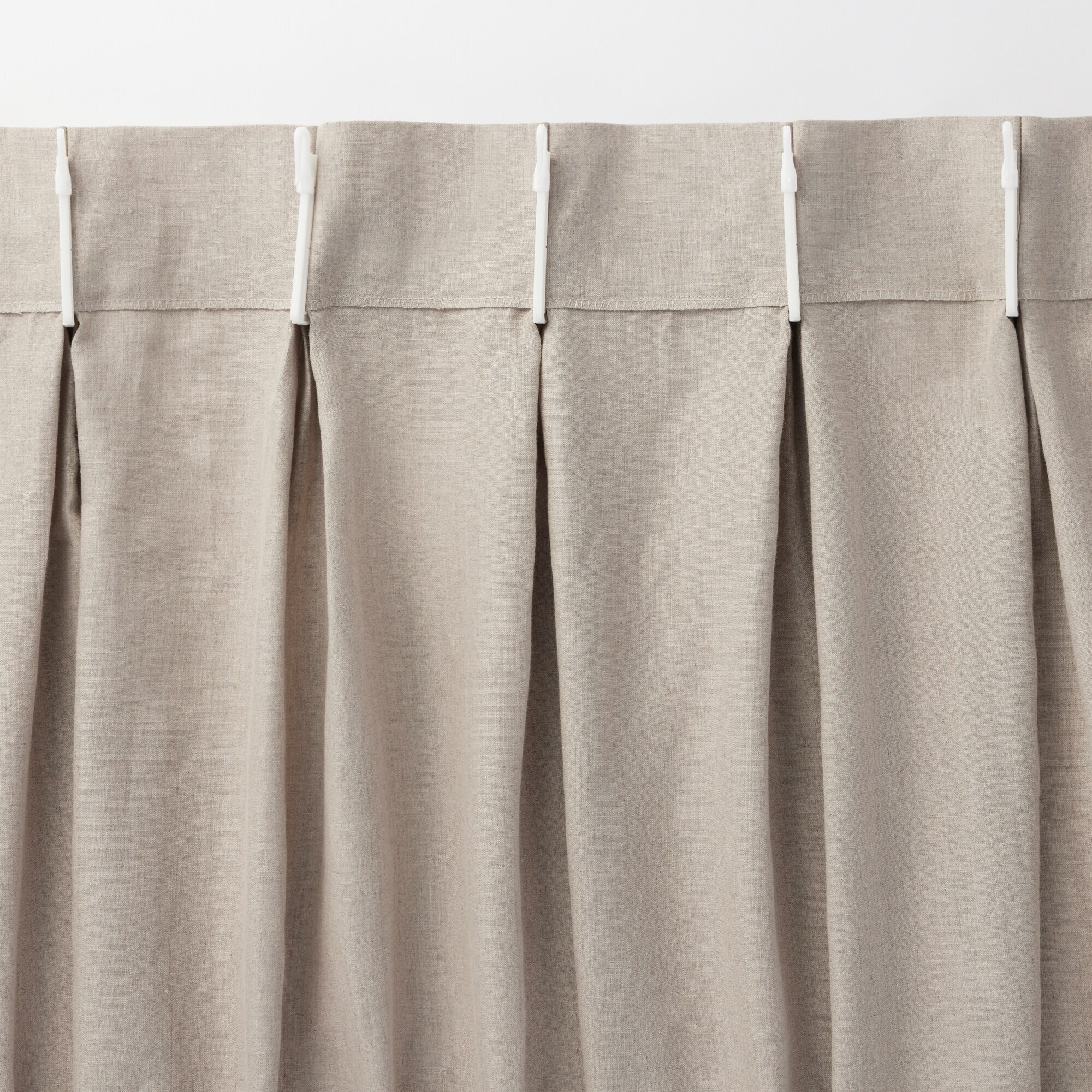 麻平織２倍ヒダプリーツカーテン／ブルーストライプ