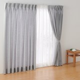 麻平織２倍ヒダプリーツカーテン／ブルーストライプ