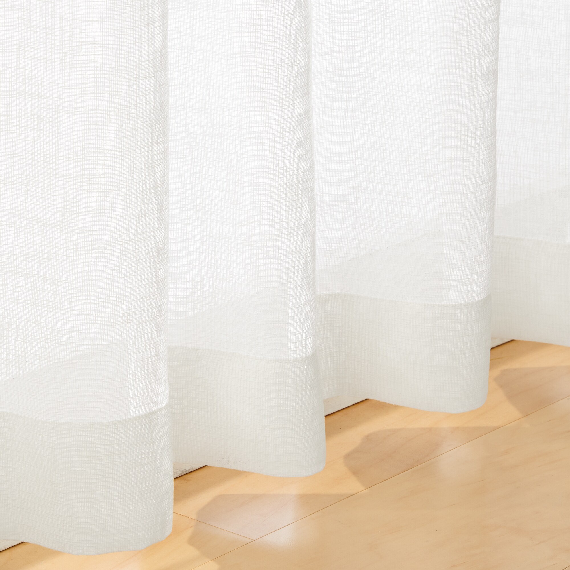 リネンライク　レース（防炎）２倍ヒダプリーツカーテン／オフ白