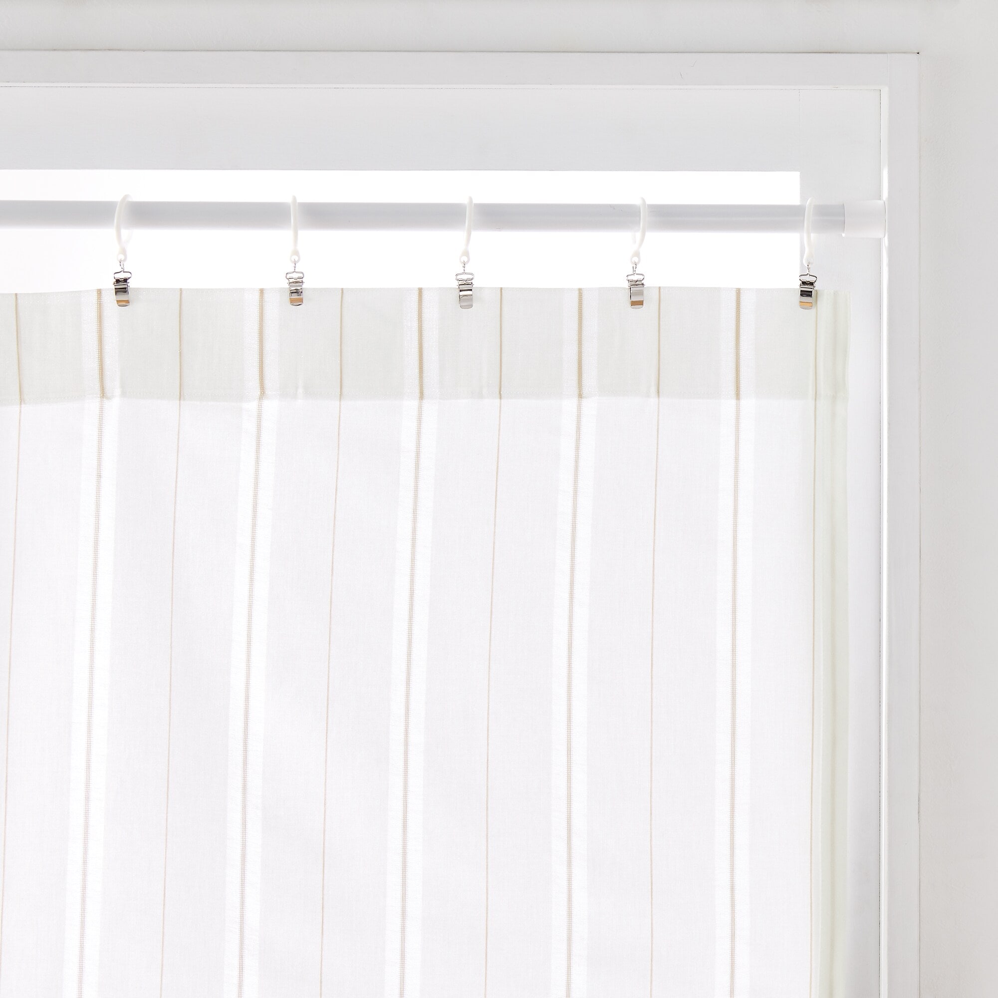 綿空き羽　レースノンプリーツカーテン／ブルーストライプ