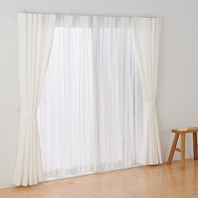 綿空き羽　レースノンプリーツカーテン／ブルーストライプ