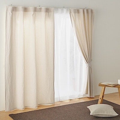 綿洗いざらし平織ノンプリーツカーテン／生成