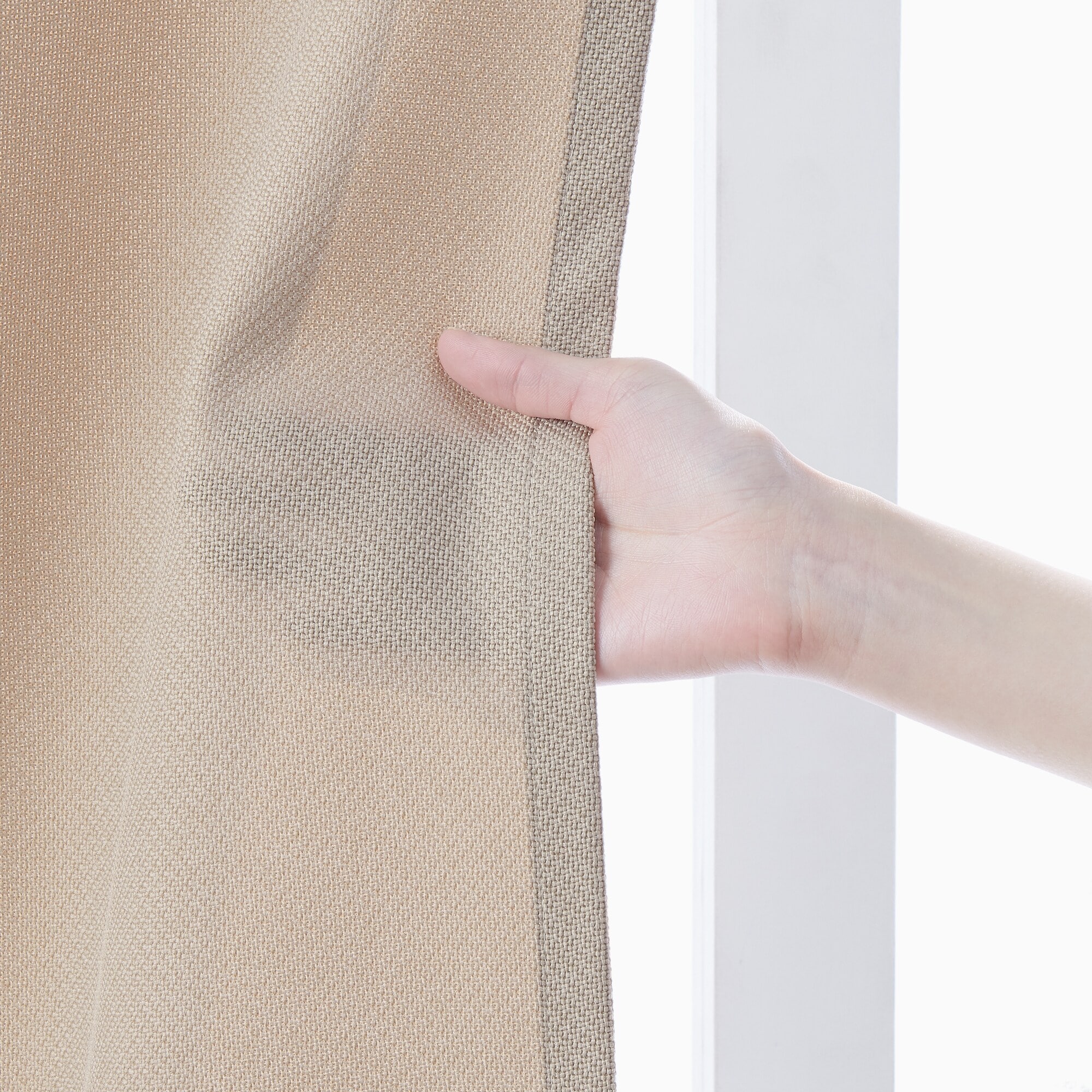 ポリエステル鹿の子織ノンプリーツカーテン／ライトブラウン