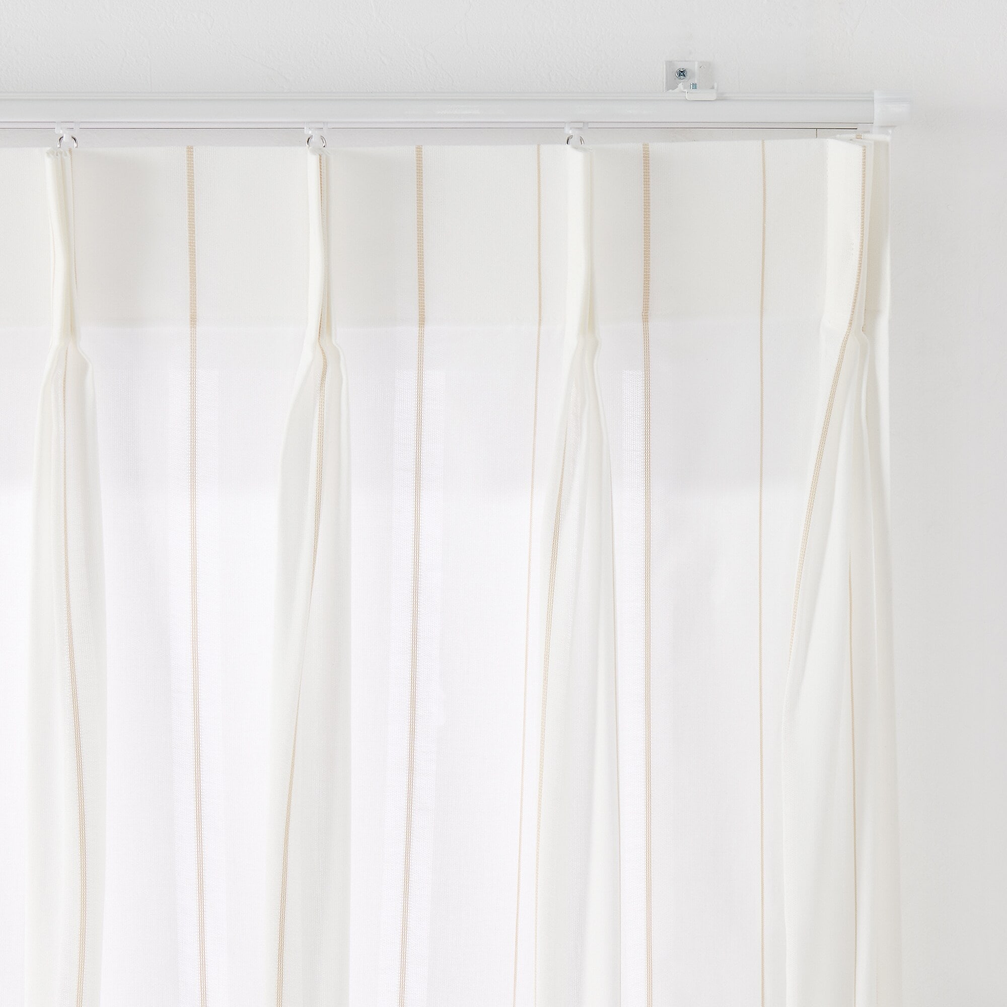 綿空き羽 レース2倍ヒダプリーツカーテン／ベージュストライプ | 無印良品