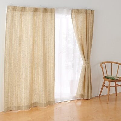 麻平織ノンプリーツカーテン／マスタードストライプ