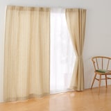 麻平織ノンプリーツカーテン／マスタードストライプ