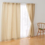 麻平織ノンプリーツカーテン／マスタードストライプ