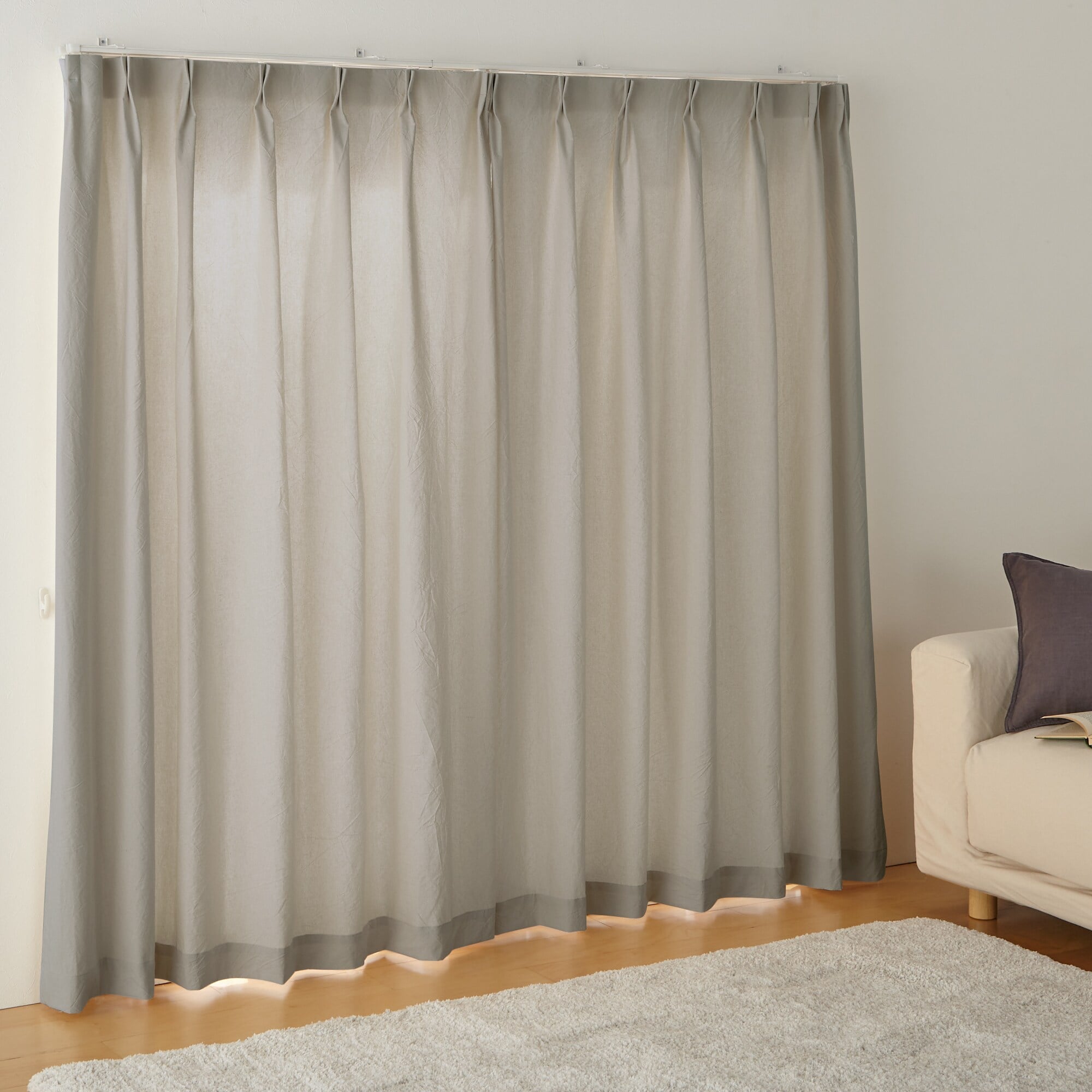 綿洗いざらし平織プリーツカーテン／ペールブラウン