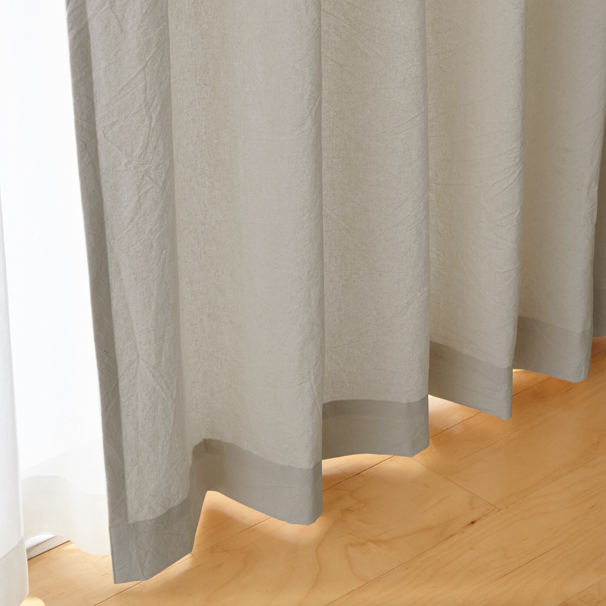 綿洗いざらし平織プリーツカーテン／ペールブラウン