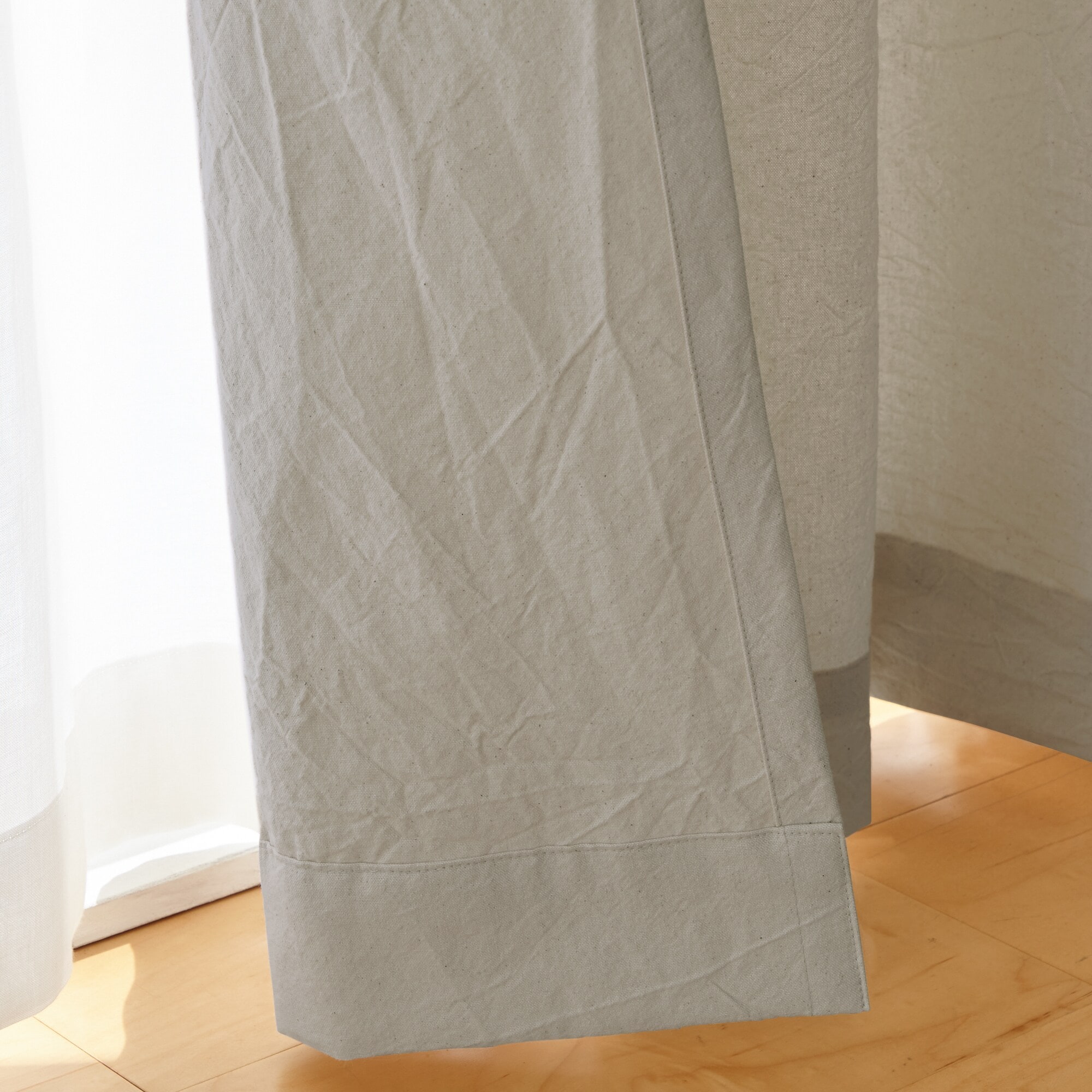 綿洗いざらし平織プリーツカーテン／ペールブラウン