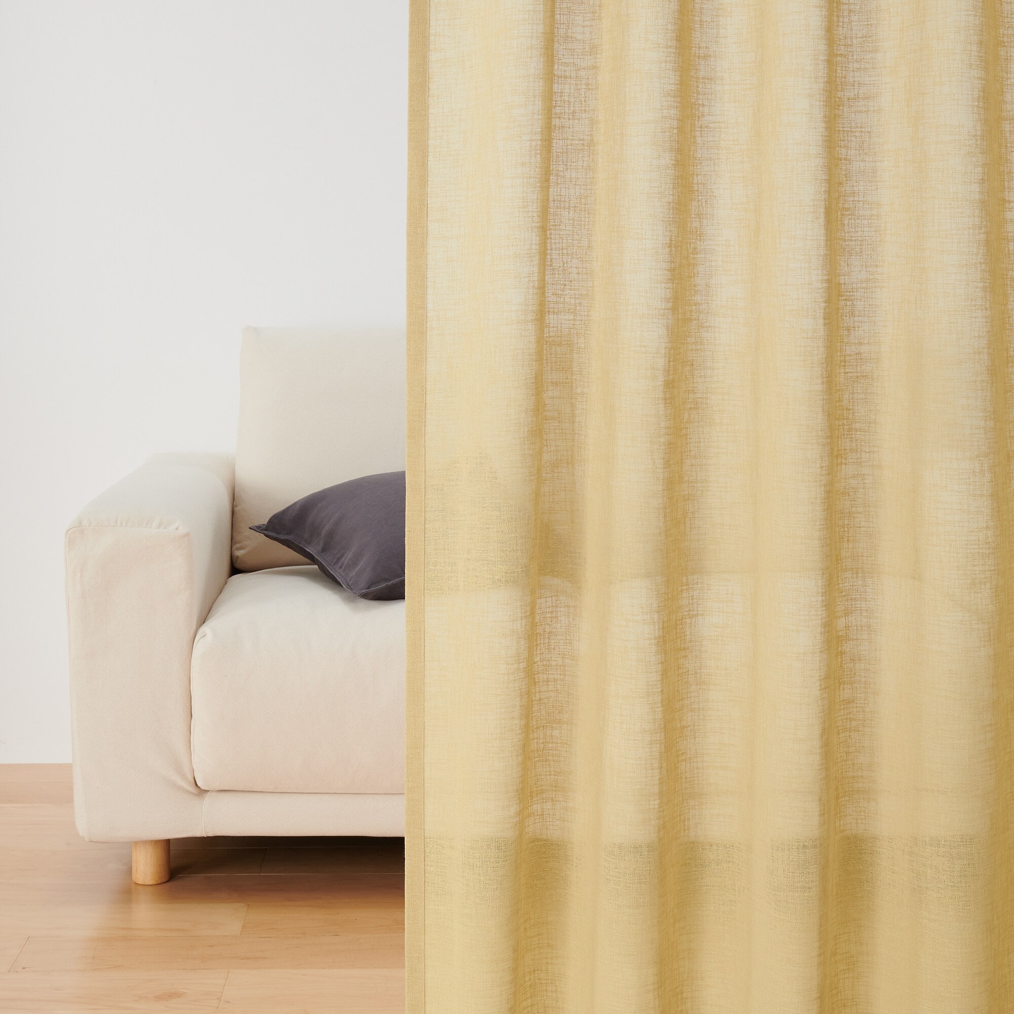 リネンライク　レース（防炎）プリーツカーテン／マスタード