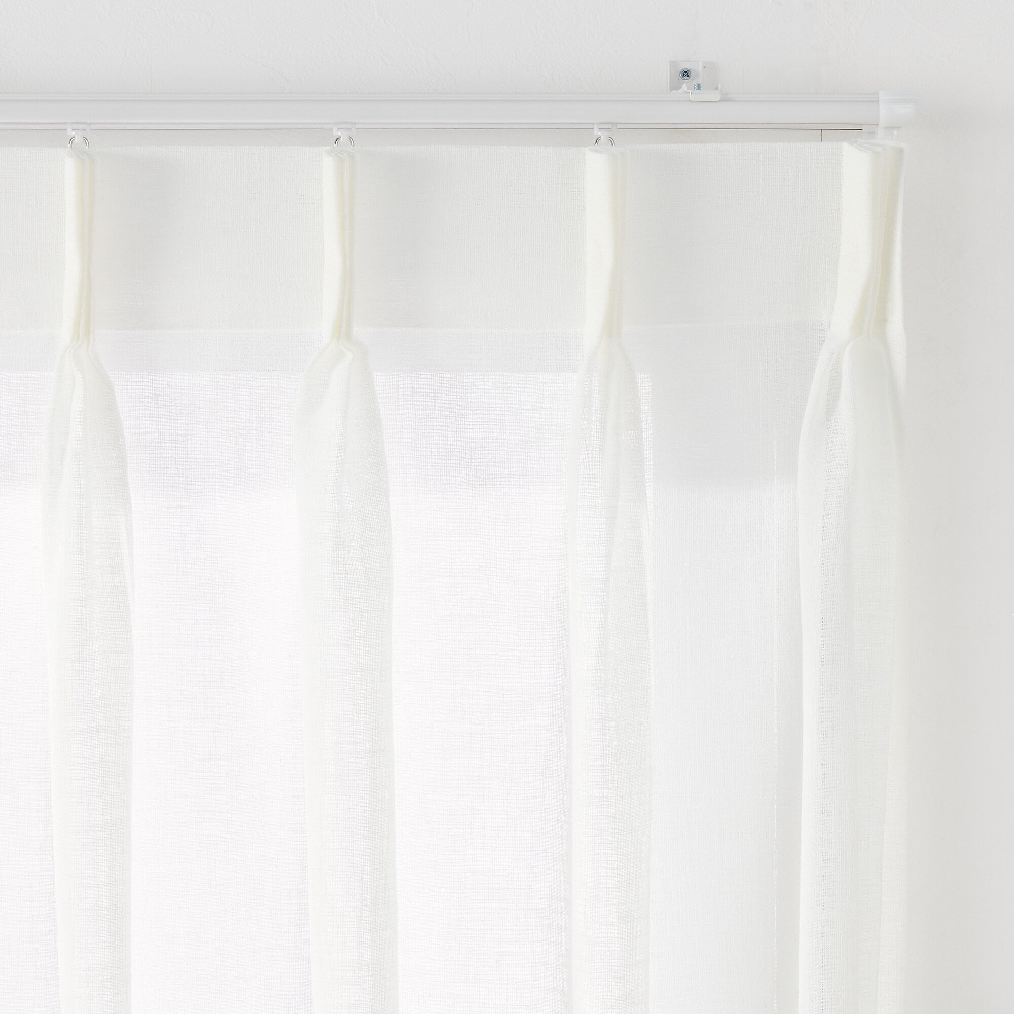 リネンライク　レース（防炎）２倍ヒダプリーツカーテン／オフ白