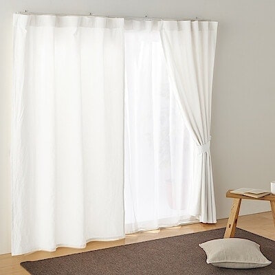 綿洗いざらし平織ノンプリーツカーテン／オフ白