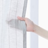 麻平織プリーツカーテン／ブルーストライプ