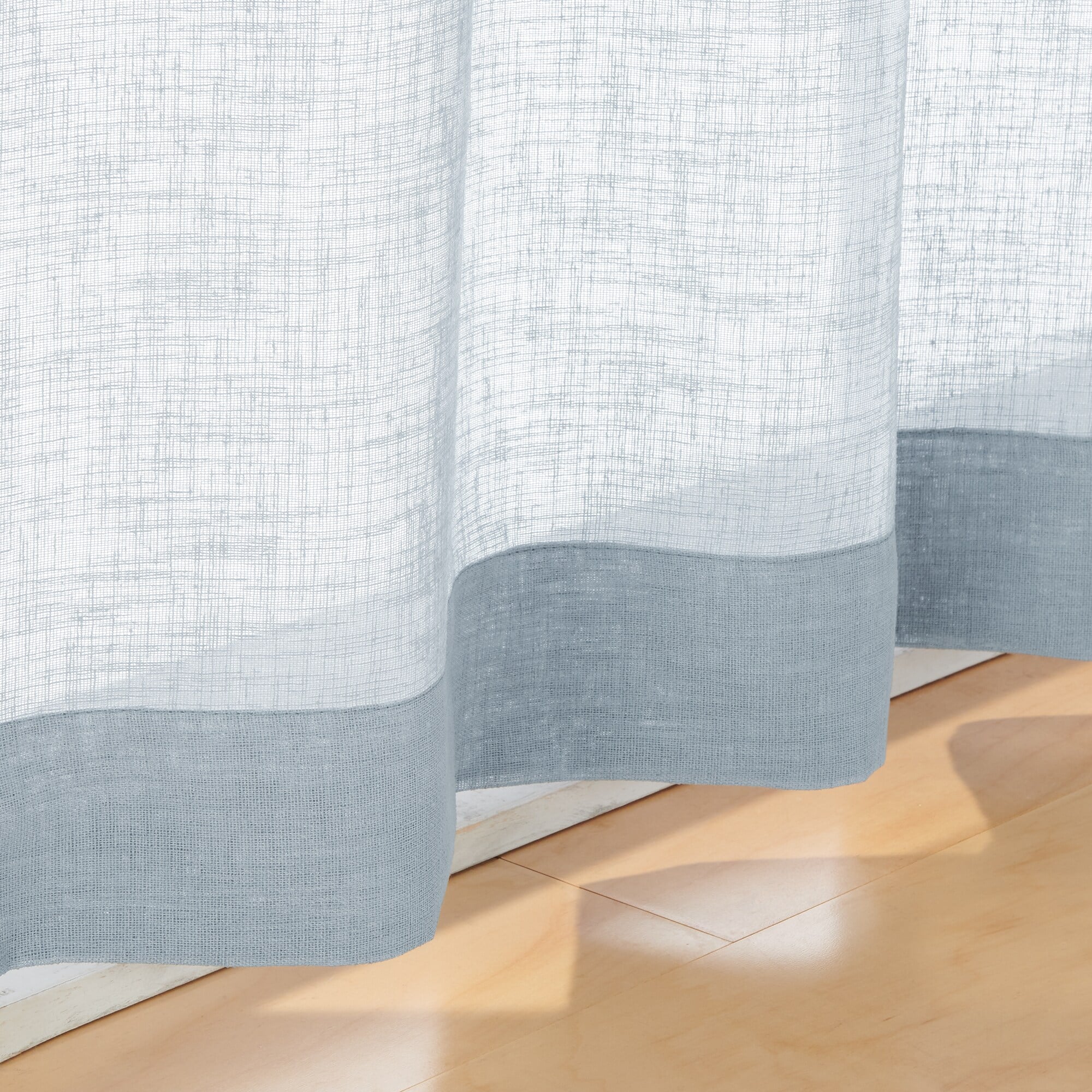 リネンライク　レース（防炎）ノンプリーツカーテン／ブルー