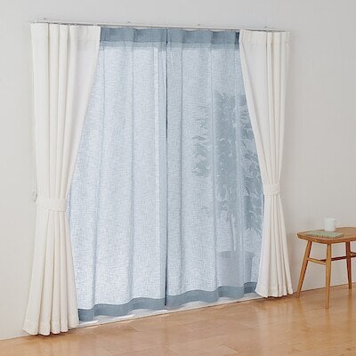 リネンライク レース（防炎）ノンプリーツカーテン／マスタード | 無印良品