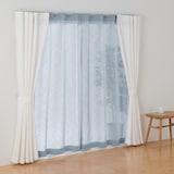 リネンライク　レース（防炎）ノンプリーツカーテン／ブルー