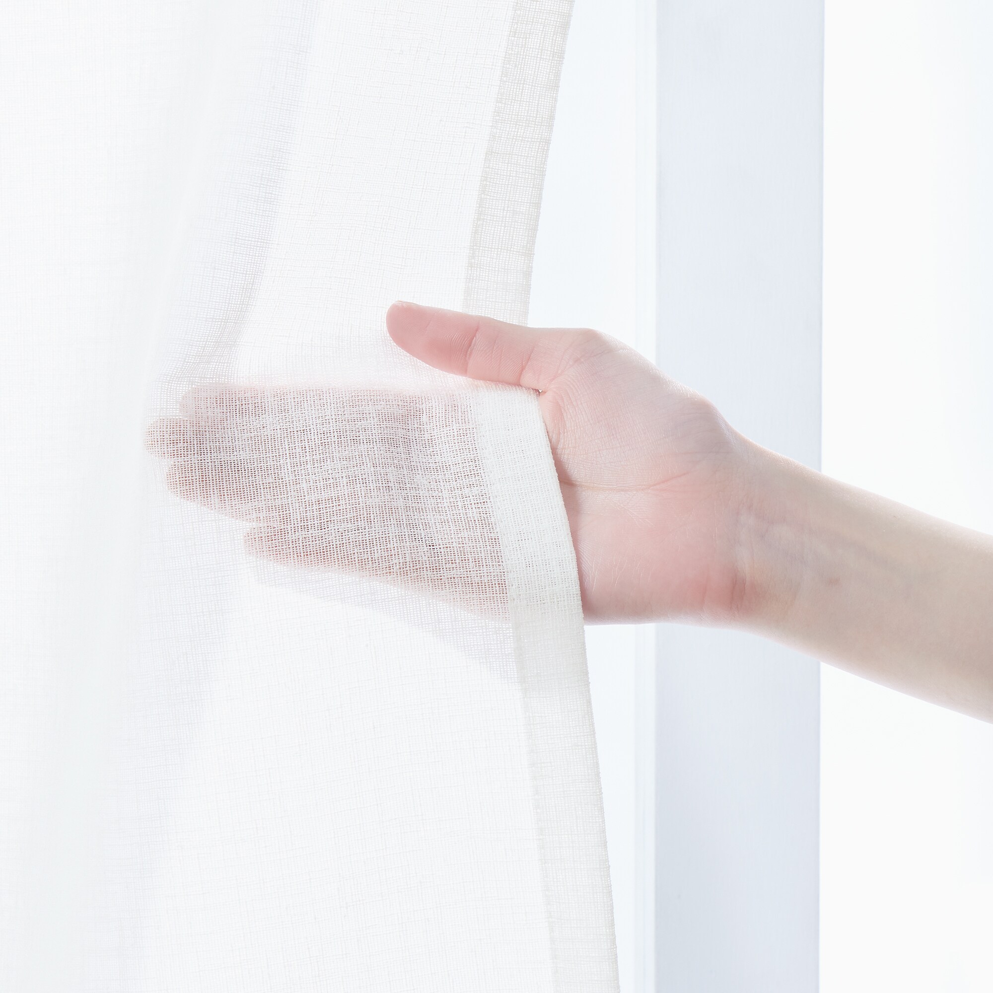 リネンライク レース（防炎）2倍ヒダプリーツカーテン／オフ白 | 無印良品