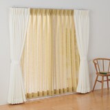 リネンライク　レース（防炎）２倍ヒダプリーツカーテン／マスタード