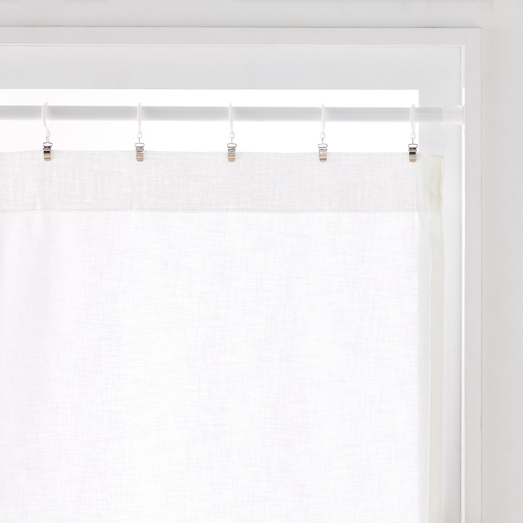 リネンライク レース（防炎）ノンプリーツカーテン／オフ白