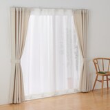リネンライク　レース（防炎）ノンプリーツカーテン／オフ白