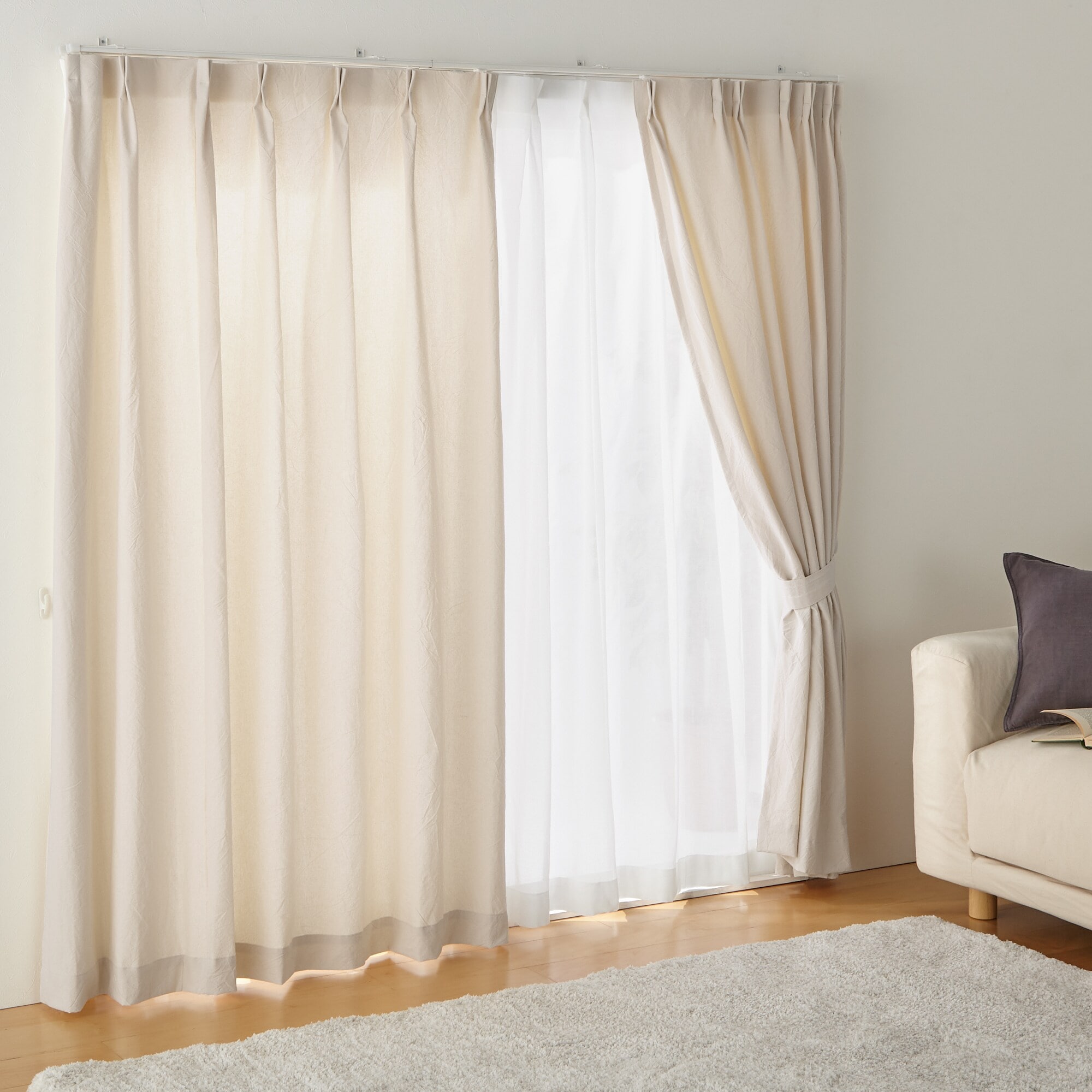 綿洗いざらし平織プリーツカーテン／生成 | 無印良品