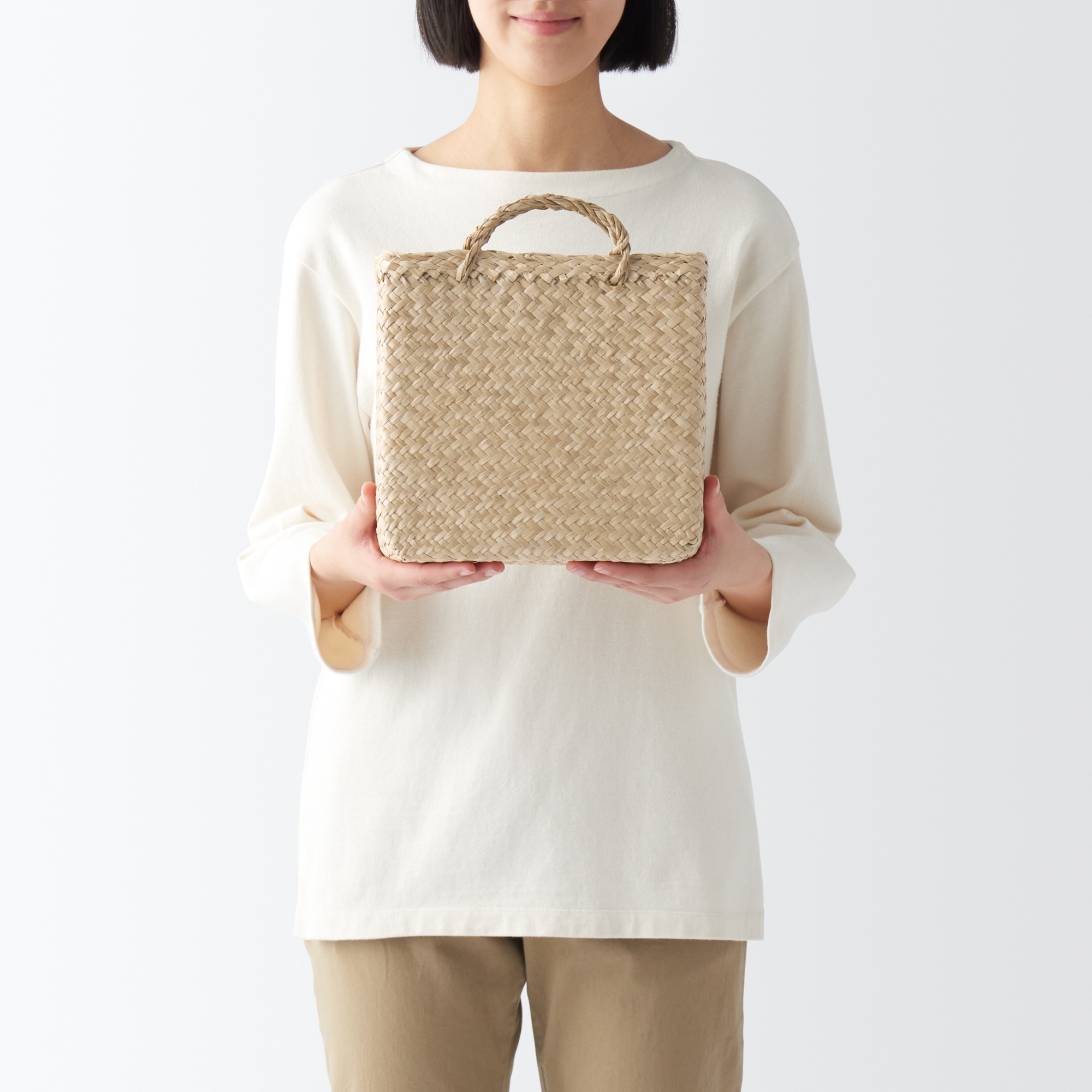 シーグラス　網代編み　持ち手付きかご　小