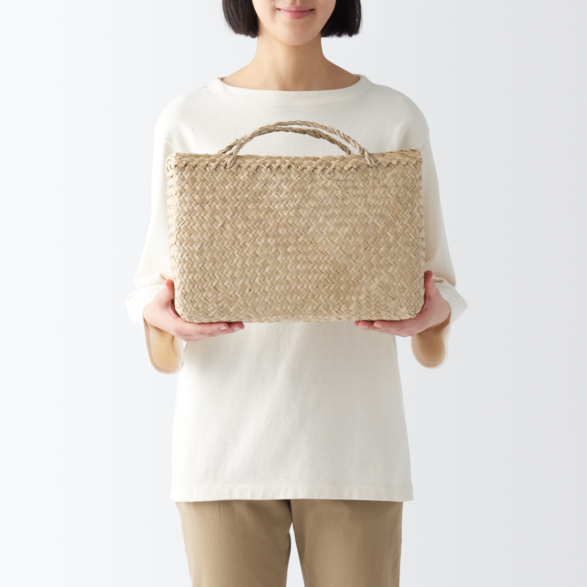おしゃれ印籠（ご婦人用) シーグラス 網代編み 持ち手付きかご 大 | 無印良品