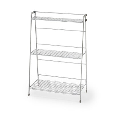 中でも外でも使えるワイヤーラック折りたたみ式３段　約幅６５．７×奥行３５．１×高さ９９．１ｃｍ